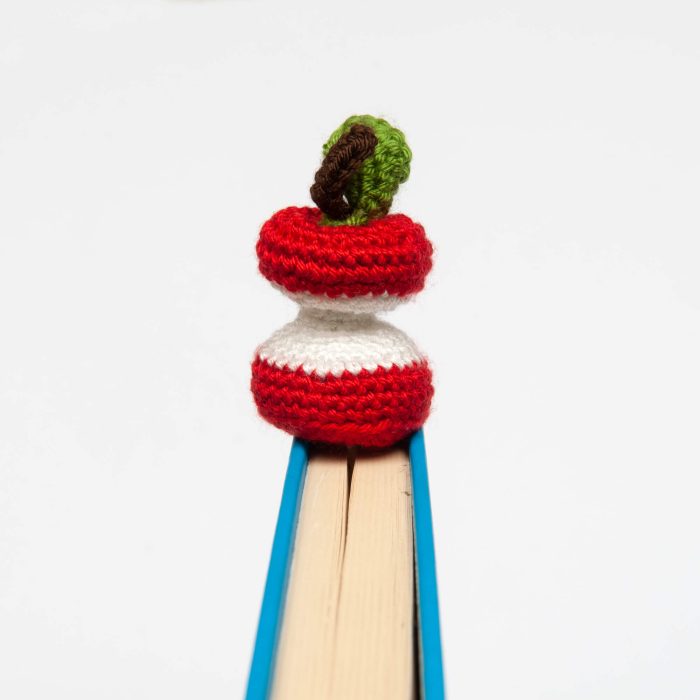 Handmade Amigurumi Crocheted Eaten Apple Bookmark With Tassel Book Shot