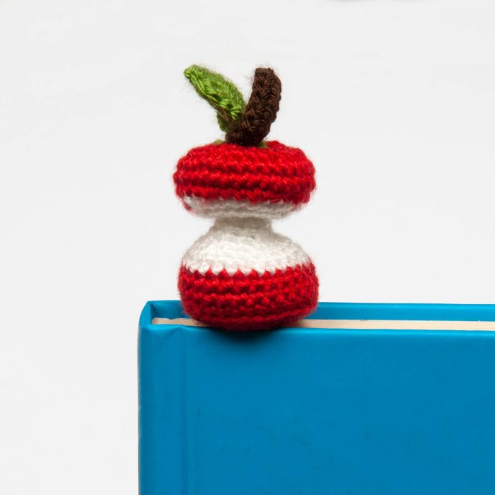 Handmade Amigurumi Crocheted Eaten Apple Bookmark With Tassel Front Shot