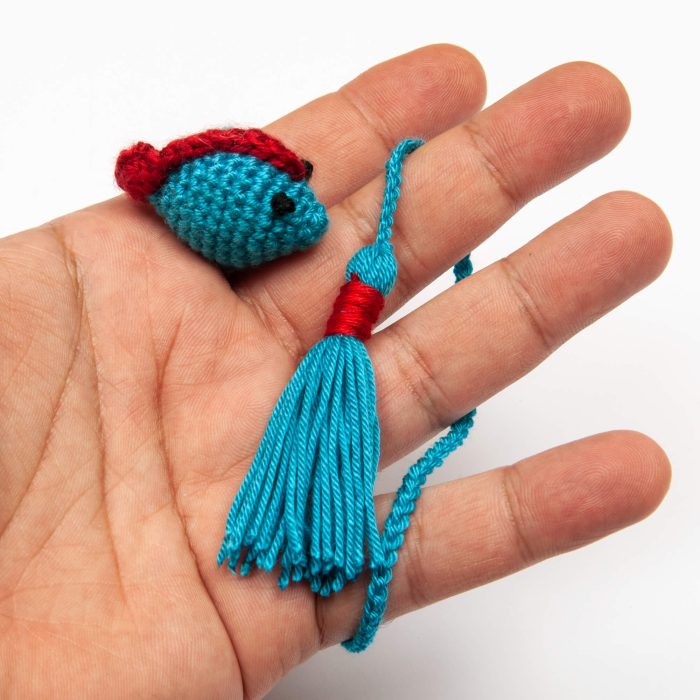 Handmade Blue Crochet Amigurumi Fish Bookmark Soft Toy On Hand Shot