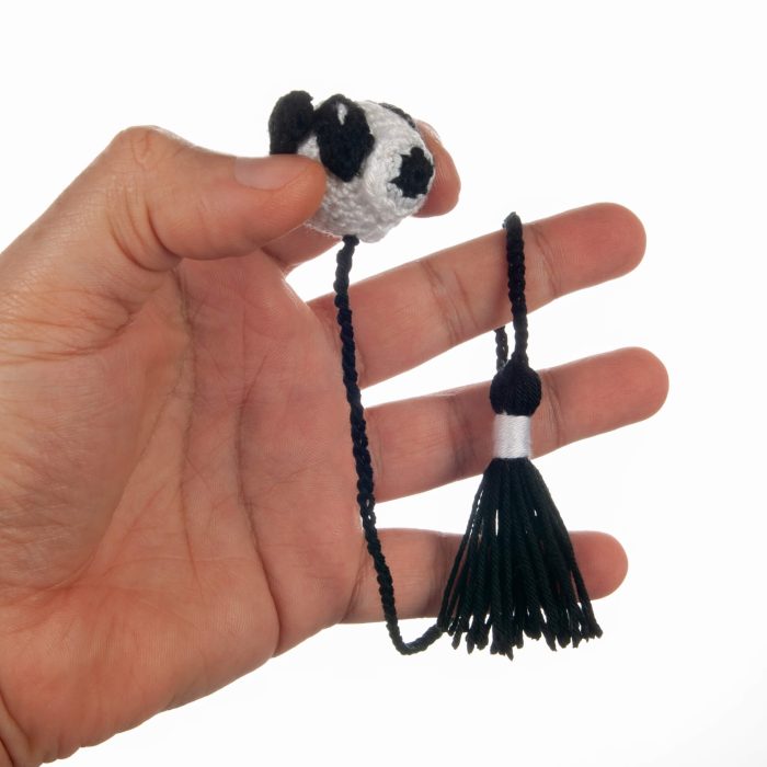 Handmade Crochet 3D Amigurumi Knitted Bookmark Panda Gift for Book Lovers Hand Angle Shot