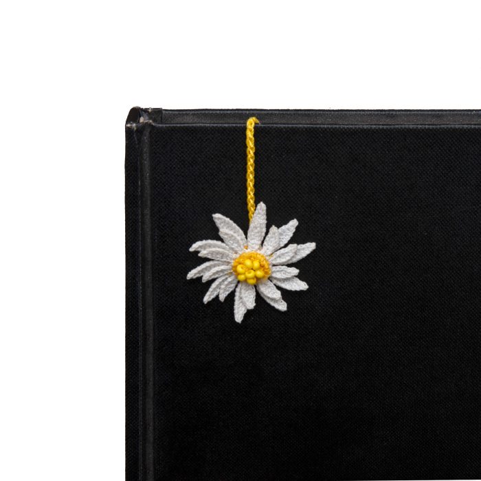 Intricate Two-Layered Handmade Micro Crocheted Beaded Daisy Bookmark with Tassel Book Over Shot