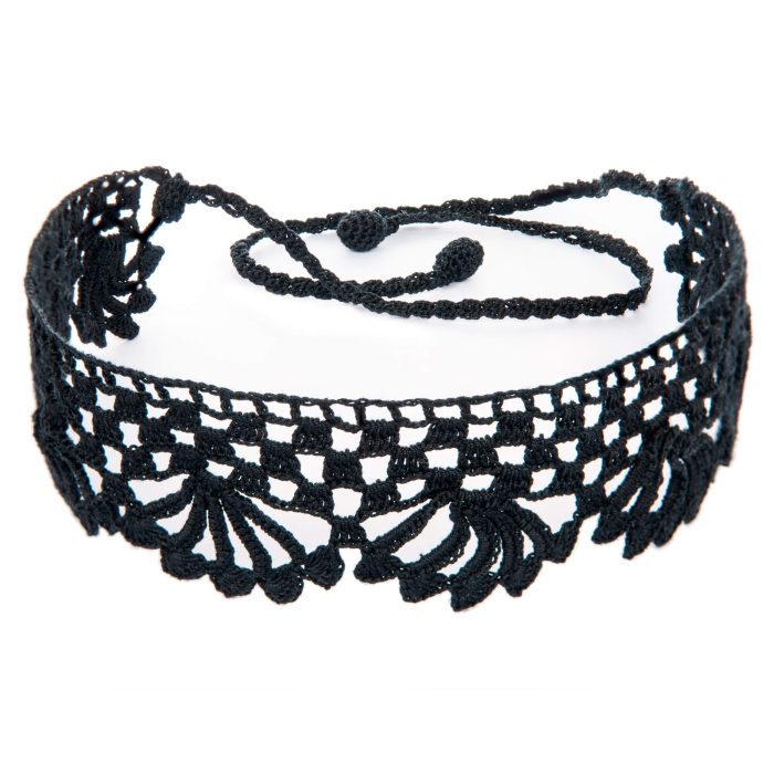 Victorian Style Black Adjustable Lace Cotton Crochet Choker with Crochet Cord