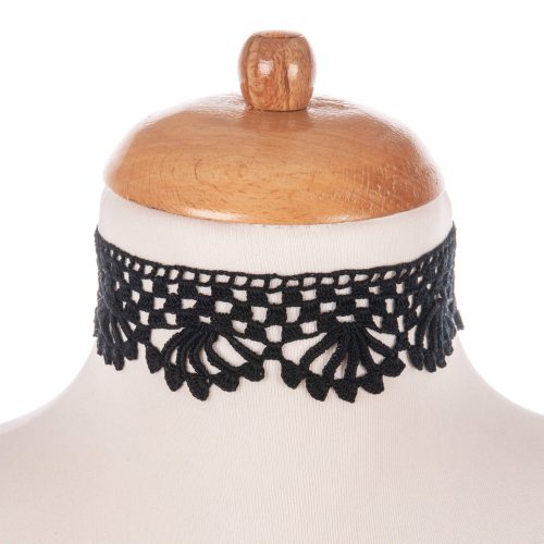 Victorian Style Black Adjustable Lace Cotton Crochet Choker with Crochet Cord Front Shot
